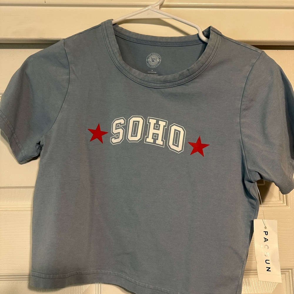PacSun Blue Crop Top with Red Stars